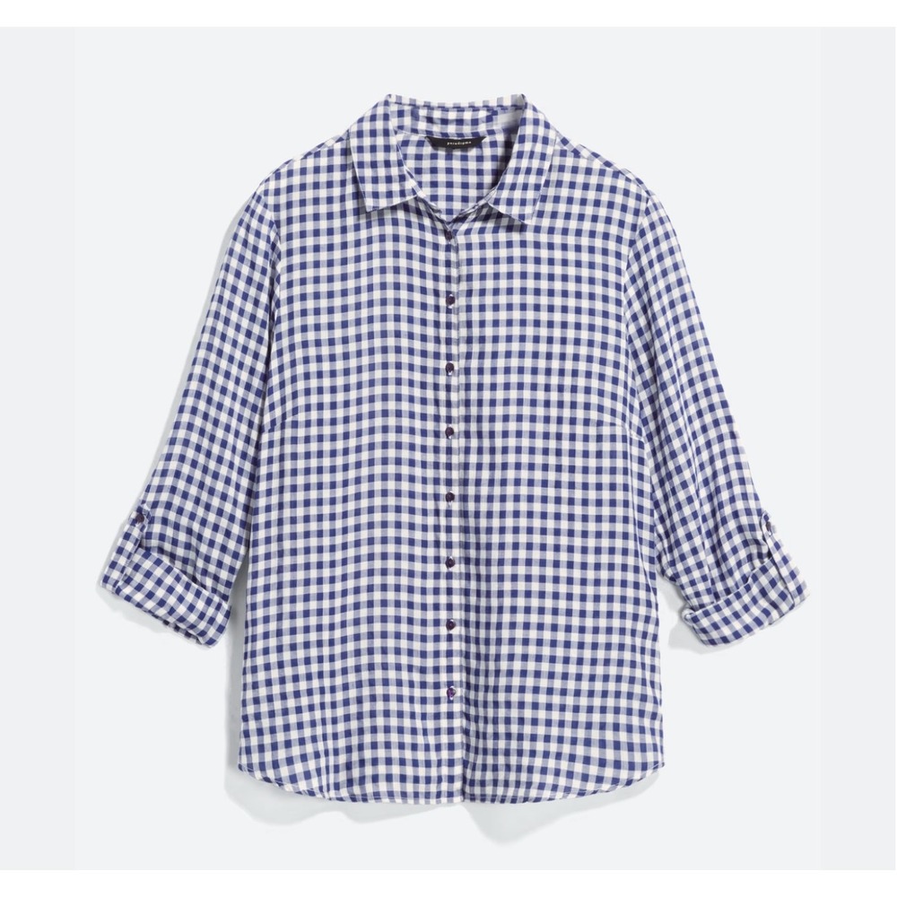 Paradigma Women's Yukiah Button Down Top Navy White Checked Size L